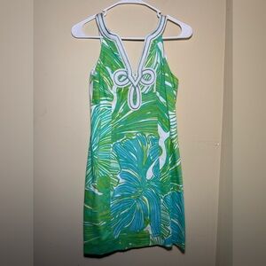 Lilly Pulitzer Tessa Green Sheen Fronds Shift Dress | Size 00 | Vibrant Preppy